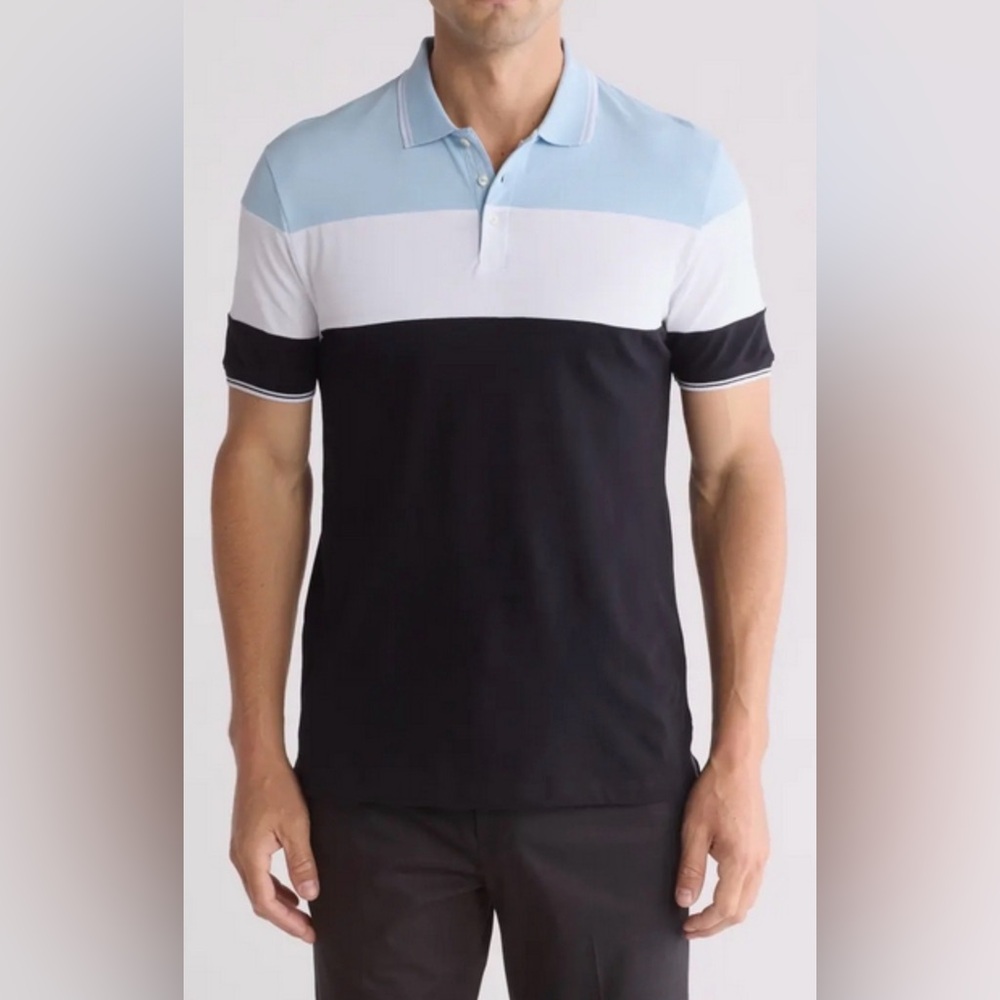Denim & Flower Men’s Blue Colorblock Polo Shirt Sz L